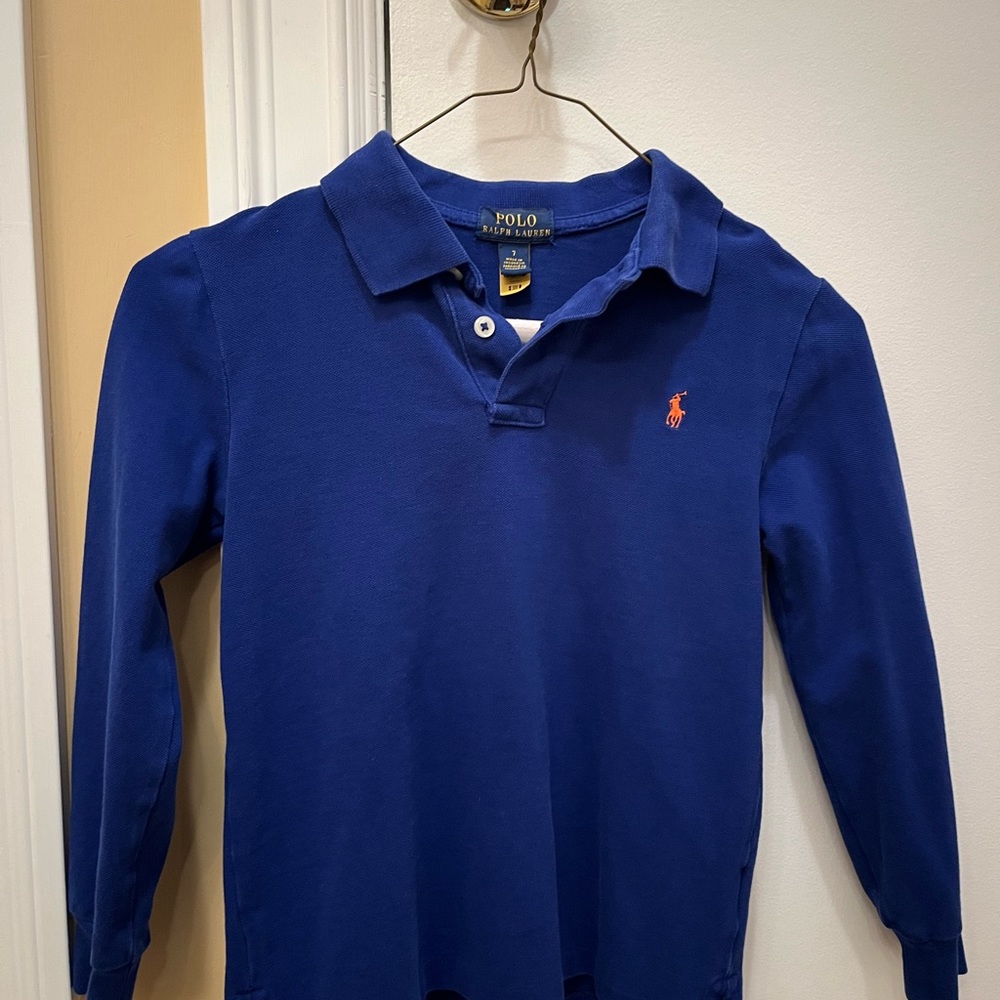 Excellent condition cotton mesh long sleeves polo shirt navy blue boys size 7